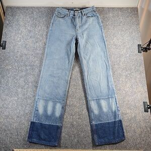Meiyang Color Block Jeans Size Large 28" Waist Light Wash Heavy Denim High-Rise
